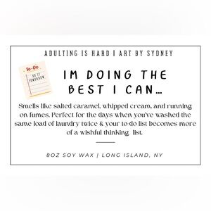 I’m Doing The Best I can 8oz Candle Hand Crafted | Adulting Is Hard